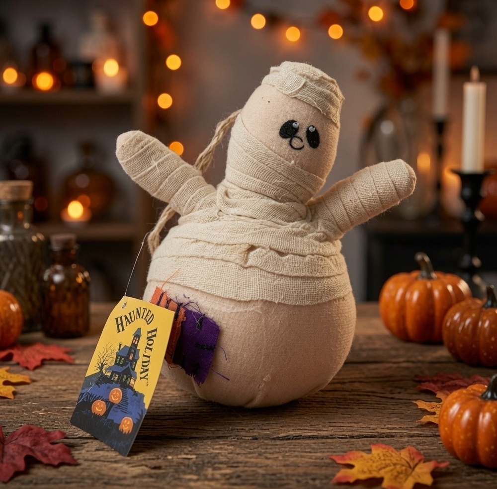 Haunted Holiday Mummy Figurine 5.5" Textile Halloween Decor New With Tag NWT